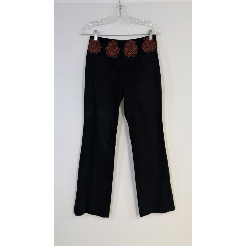 VTG Elevenses Black Straight Pants Embroidered Beaded Detail Side Zip Womens 4